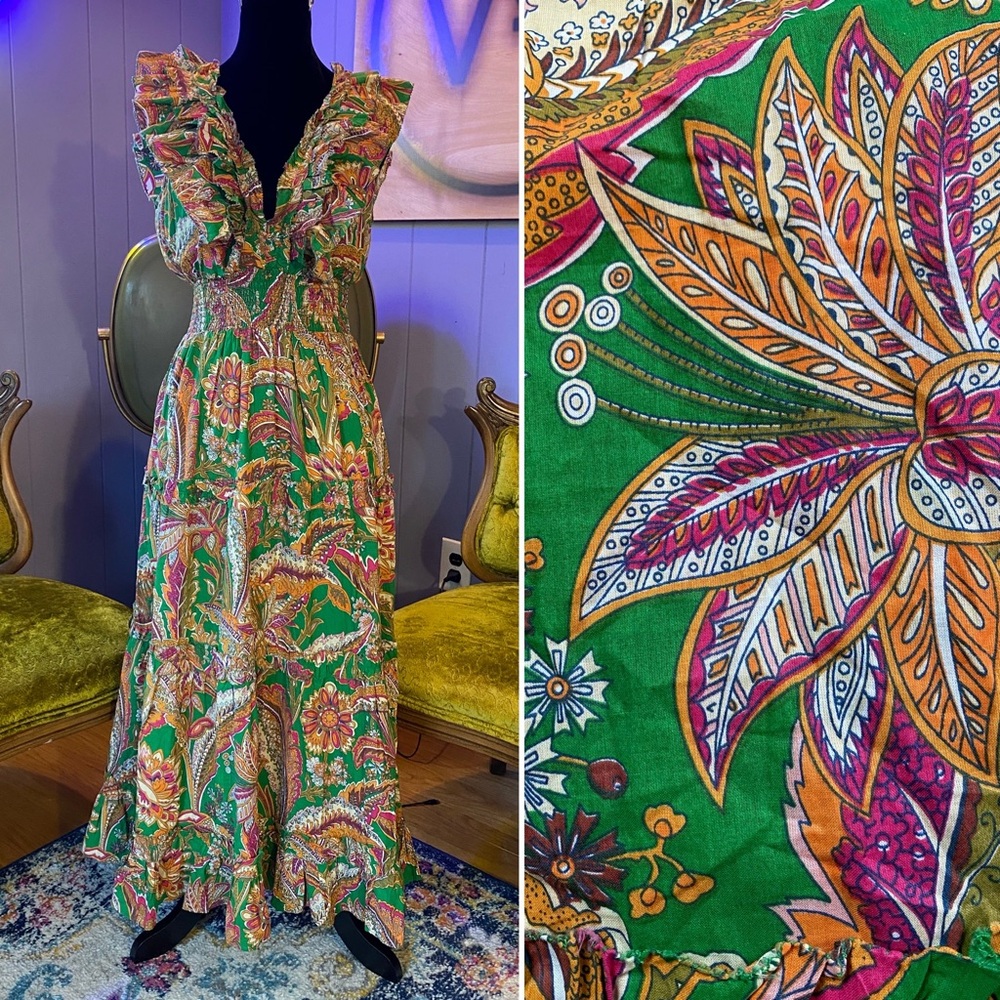 ❌SOLD🏷️House Of Harlow 1960 Boho Luxe Ruffled Floral Maxi Dress - Picture 1 of 11